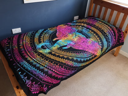 Single Cotton Bedspread / Wall Hanging - Elephant Head
