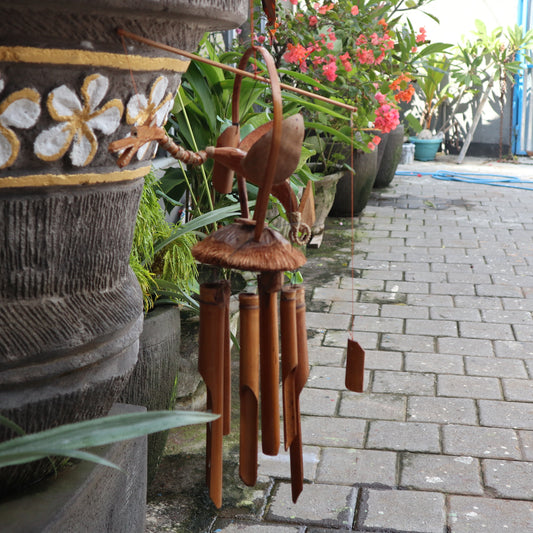 Natural Finish Bamboo Wind Chimes - Coconut Dragon