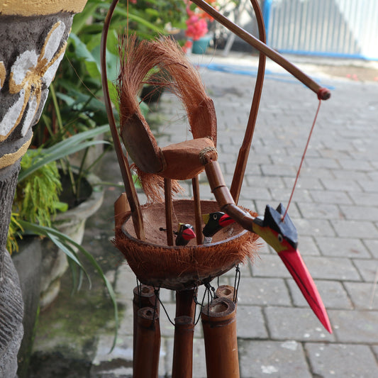 Natural Finish Bamboo Wind Chimes - Mother & Chicks