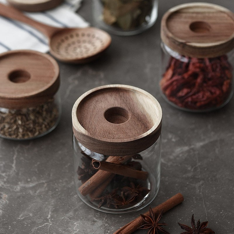 Cottage Bamboo Glass Jar - 10 cm