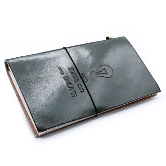Handmade Leather Journal - Good Ideas and Other Dreams - Grey - 80 pages