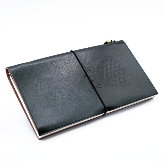 Handmade Leather Journal - Flower of Life - Green - 80 pages
