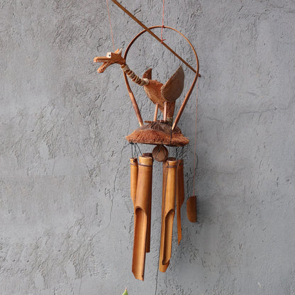 Natural Finish Bamboo Windchime - Coconut Dragon