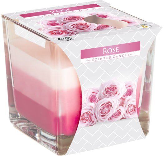 Rainbow Scented Candle in Square Glass Jar - Rose