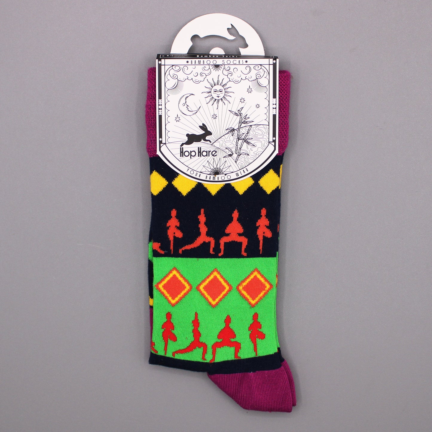 Hop Hare Bamboo Socks - Yoga Poses - Medium / Large (7.5 - 11.5)