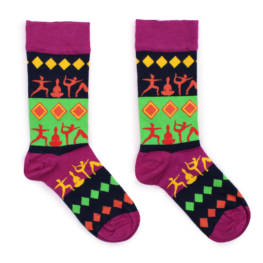 Hop Hare Bamboo Socks - Yoga Poses - Medium / Large (7.5 - 11.5)