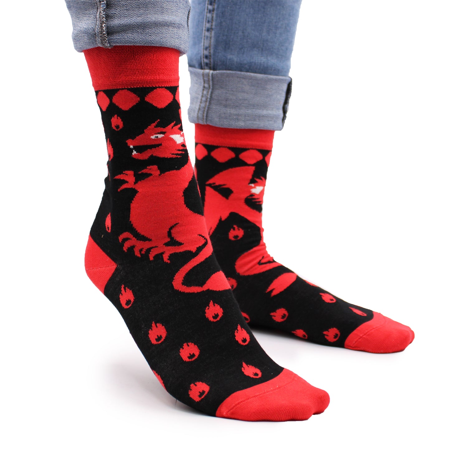Hop Hare Bamboo Socks - Red Dragons - Medium / Large (7.5 - 11.5)