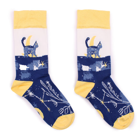 Hop Hare Bamboo Socks - Midnight Cat - Medium / Large (7.5 - 11.5)
