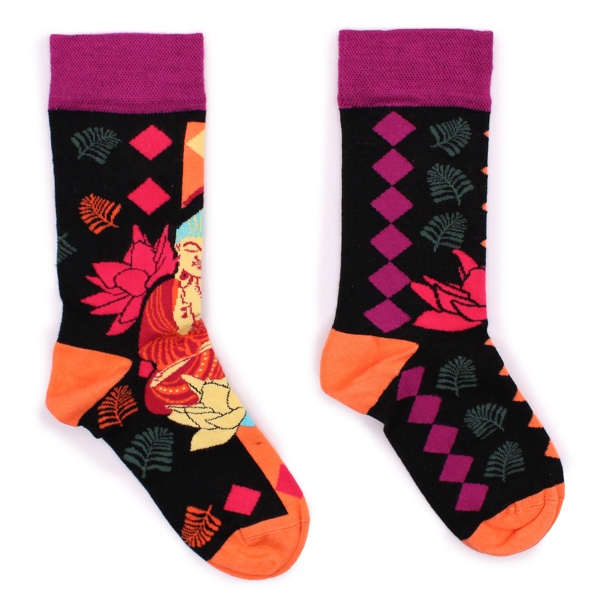 Hop Hare Bamboo Socks - Pink Buddha & Lotus - Medium / Large (7.5 - 11.5)