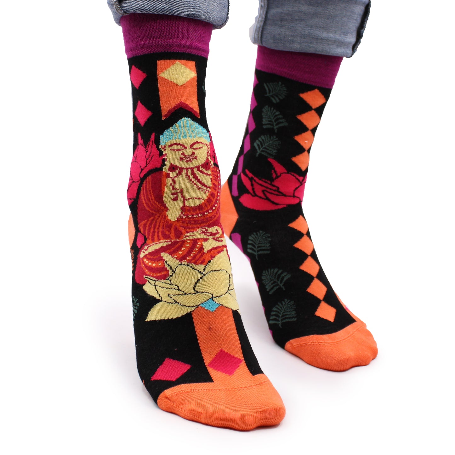 Hop Hare Bamboo Socks - Pink Buddha & Lotus - Small / Medium (3.5 - 6.5)