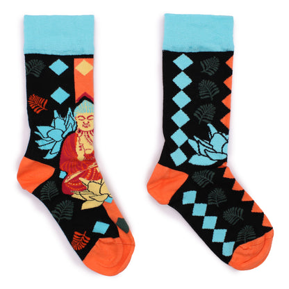 Hop Hare Bamboo Socks - Blue Buddha & Lotus - Small / Medium (3.5 - 6.5)