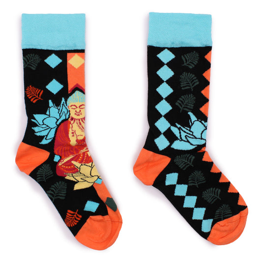Hop Hare Bamboo Socks - Blue Buddha & Lotus - Small / Medium (3.5 - 6.5)