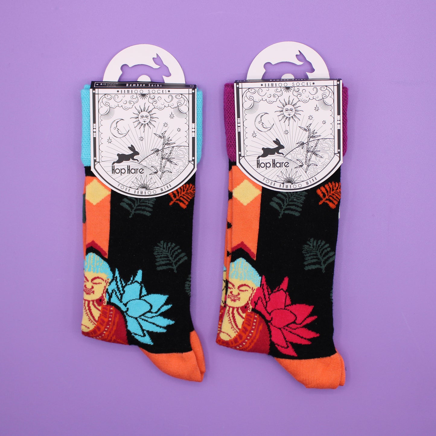 Hop Hare Bamboo Socks - Blue Buddha & Lotus - Small / Medium (3.5 - 6.5)