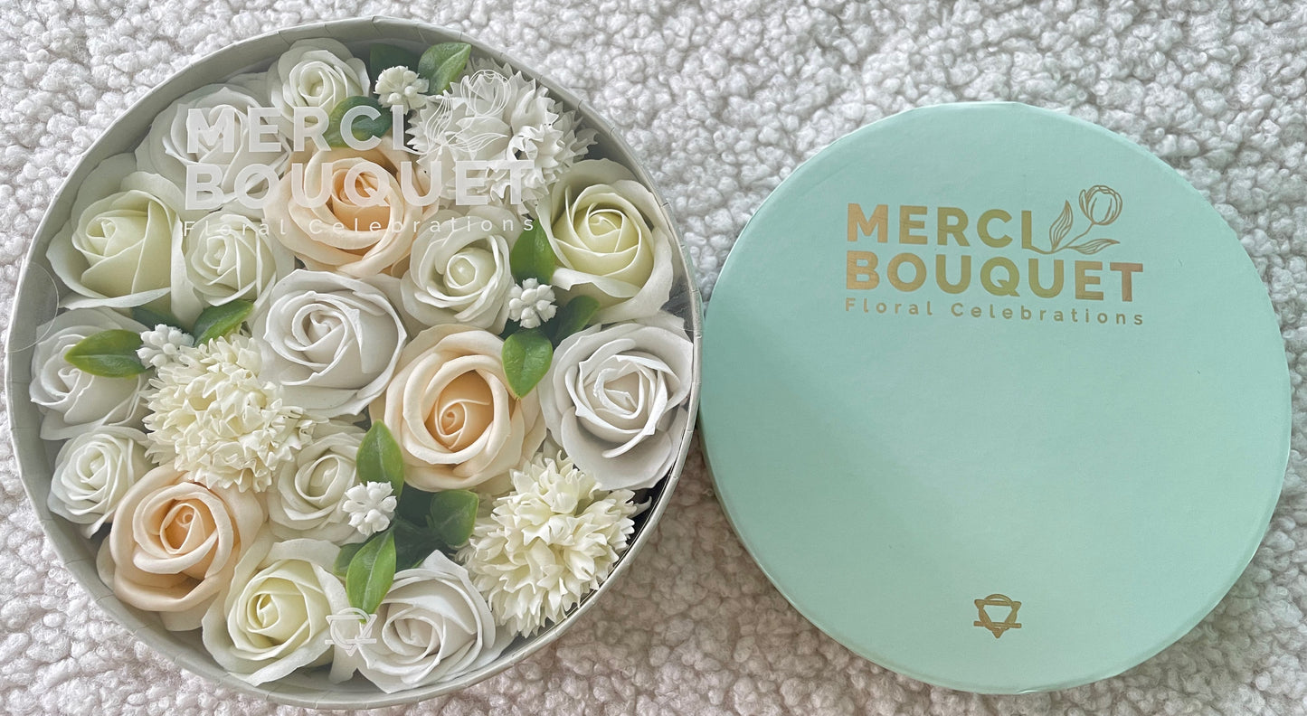 Wedding Blessings Soap Flowers - White & Ivory in Round Box