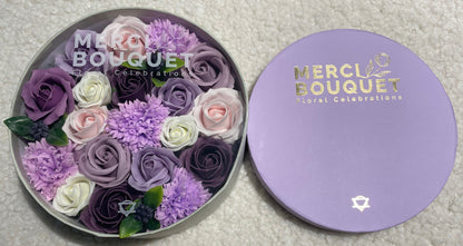 Lavender Rose & Carnation Soap Flowers - Round Box