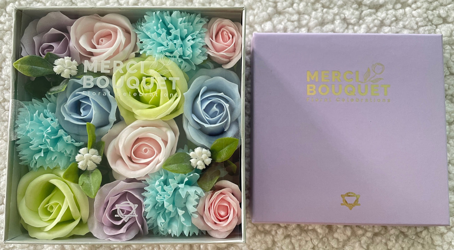 Baby Blessings Soap Flowers - Blues in Square Box