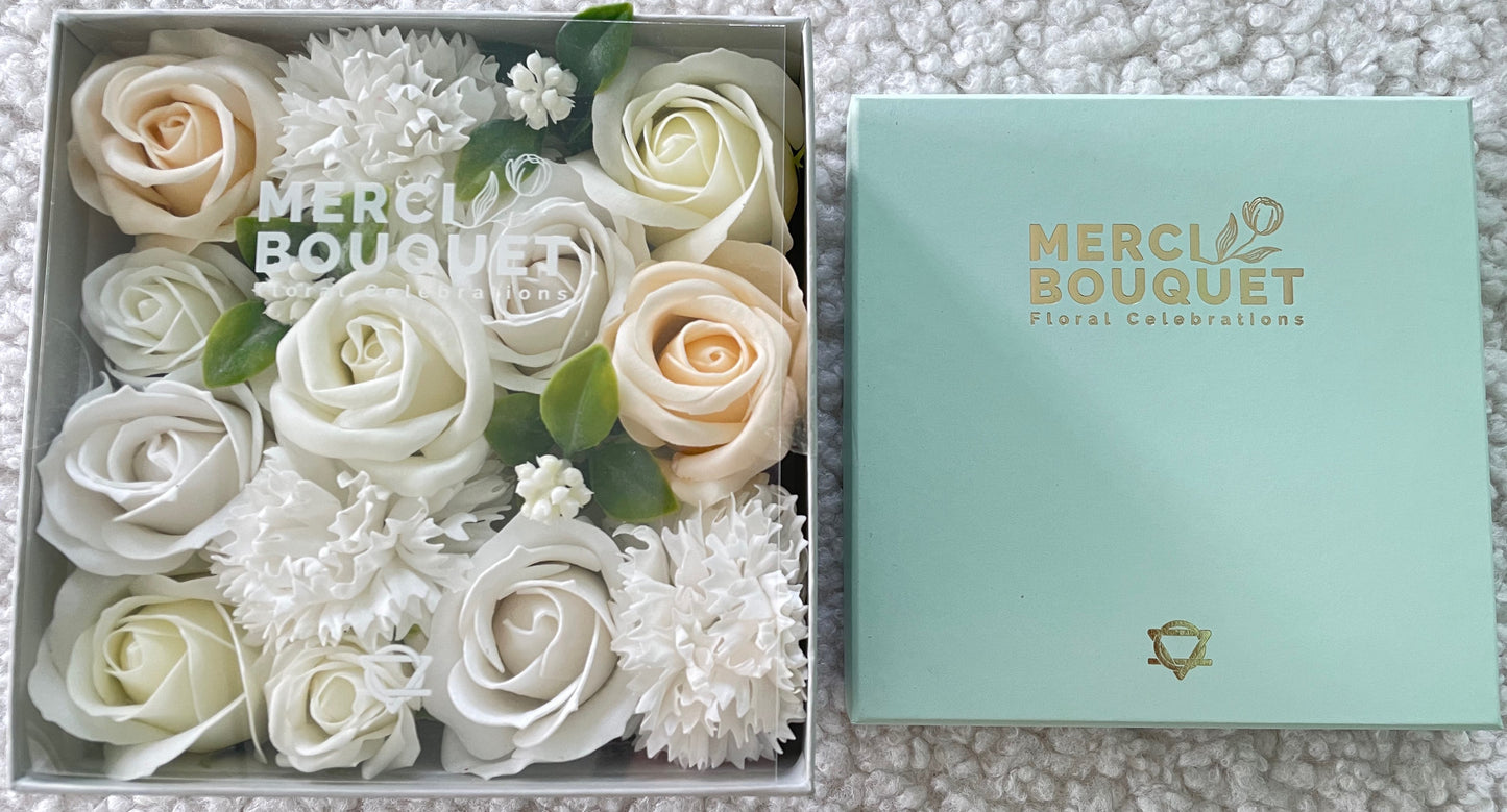 Wedding Blessings Soap Flowers - White & Ivory in Square Box