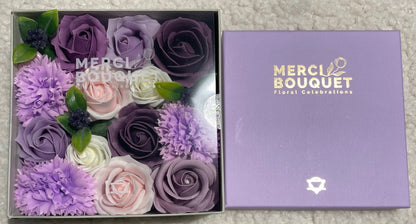 Lavender Rose & Carnation Soap Flowers - Square Box