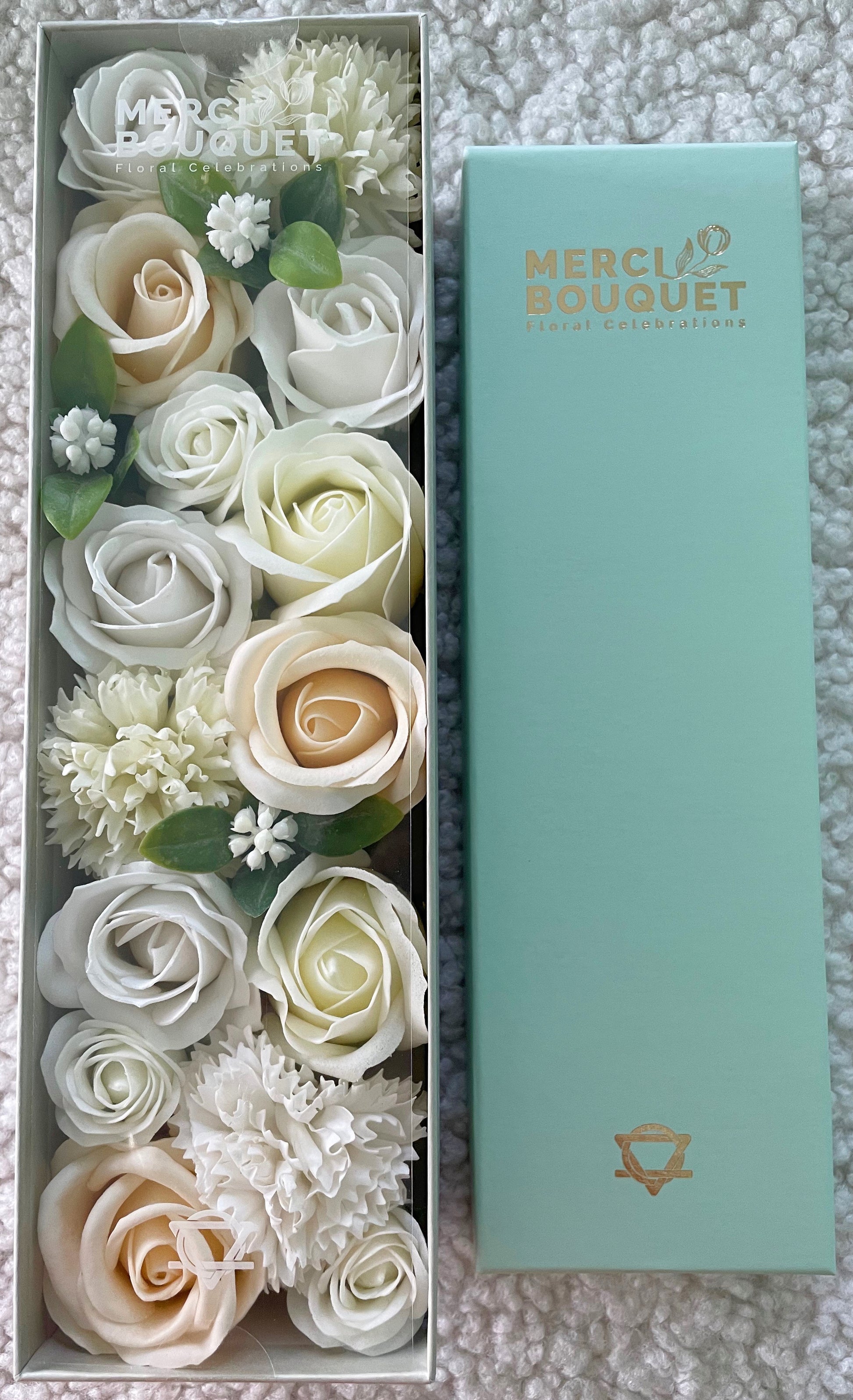 Wedding Blessings Soap Flowers - White & Ivory in Long Box