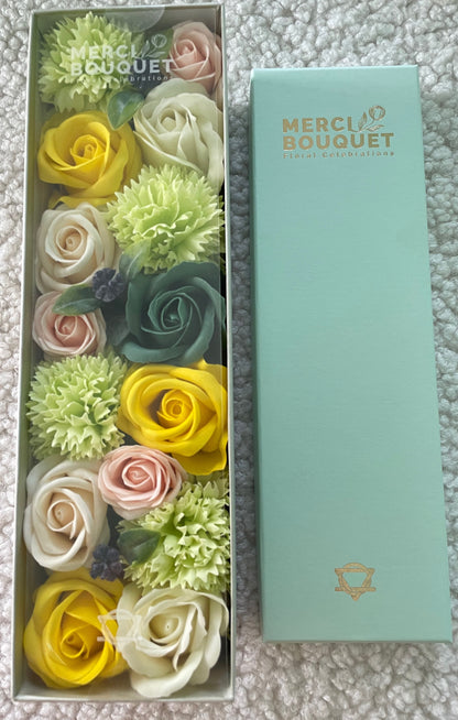 Spring Celibrations Soap Flowers - Yellow & Greens in Long Box