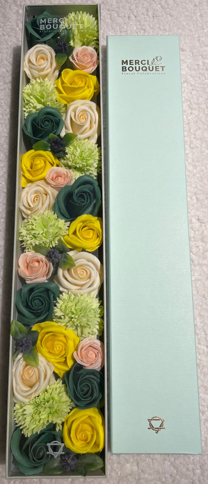Spring Celibrations Soap Flowers - Yellow & Greens in Extra Long Box
