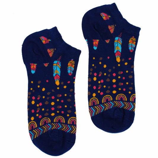Hop Hare Bamboo Socks - Low Cut - Indian Feathers - Medium / Large (7.5 - 11.5)