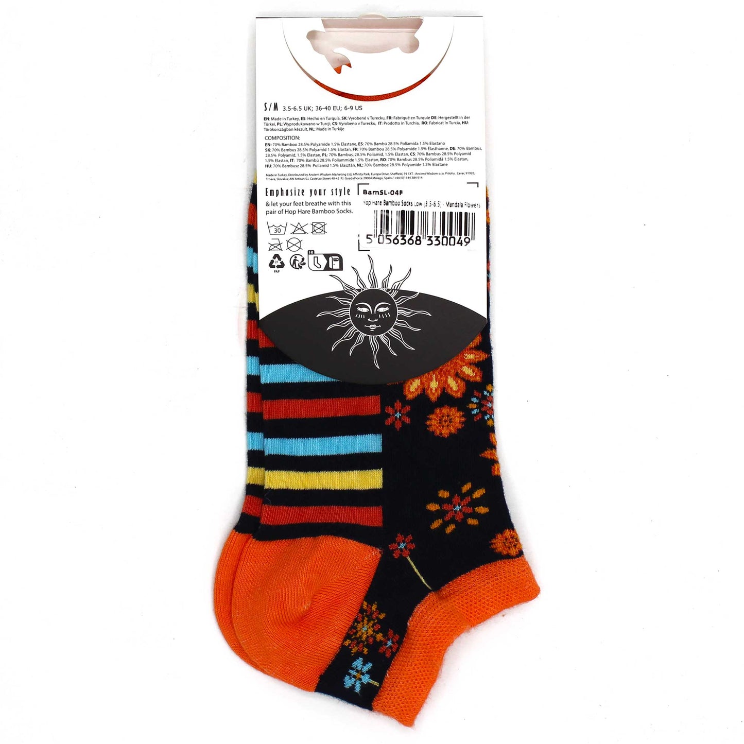 Hop Hare Bamboo Socks - Low Cut - Mandala Flowers - Small / Medium (3.5 - 6.5)