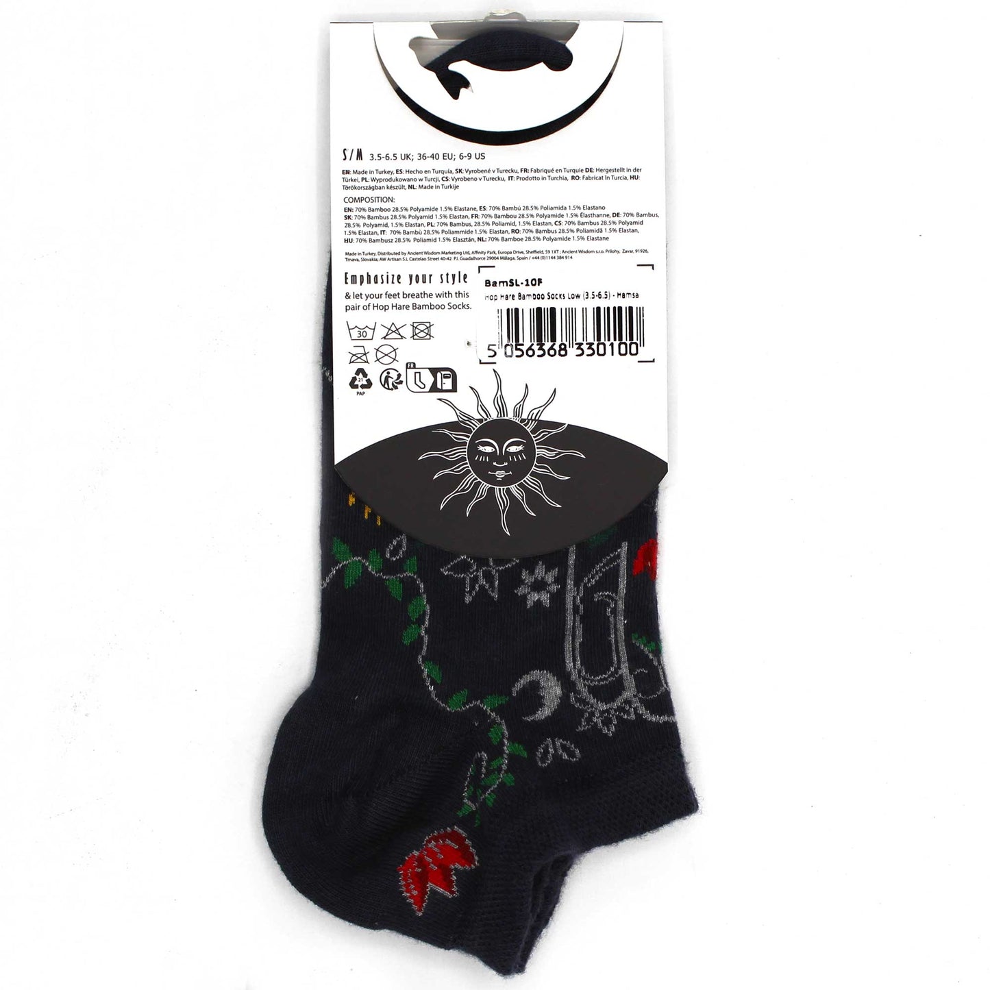 Hop Hare Bamboo Socks - Low Cut - Hamsa - Small / Medium (3.5 - 6.5)