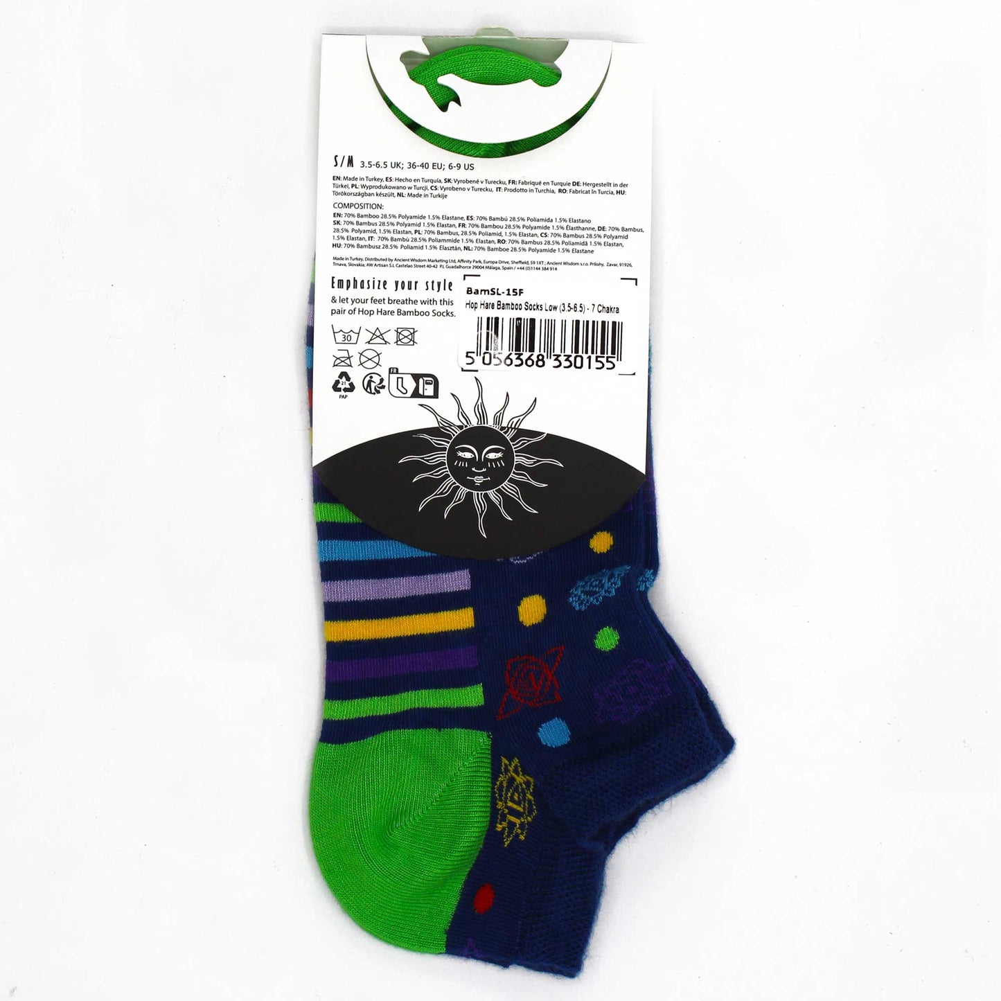Hop Hare Bamboo Socks - Low Cut - 7 Chakra - Medium / Large (7.5 - 11.5)