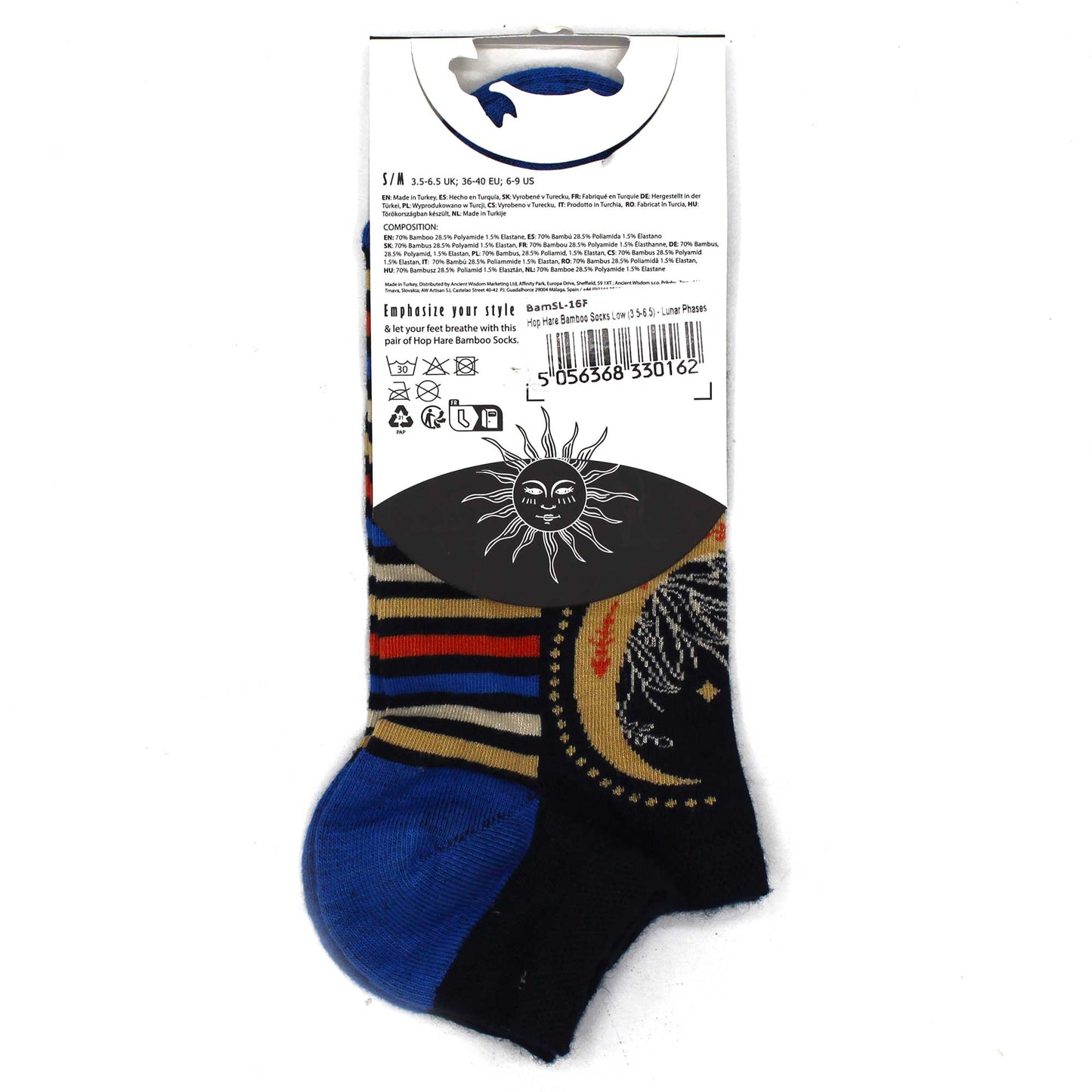 Hop Hare Bamboo Socks - Low Cut - Lunar Phases - Medium / Large (7.5 - 11.5)