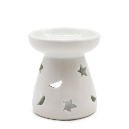 Classic White Oil Burner - Moon & Stars Cut-Out  - Small