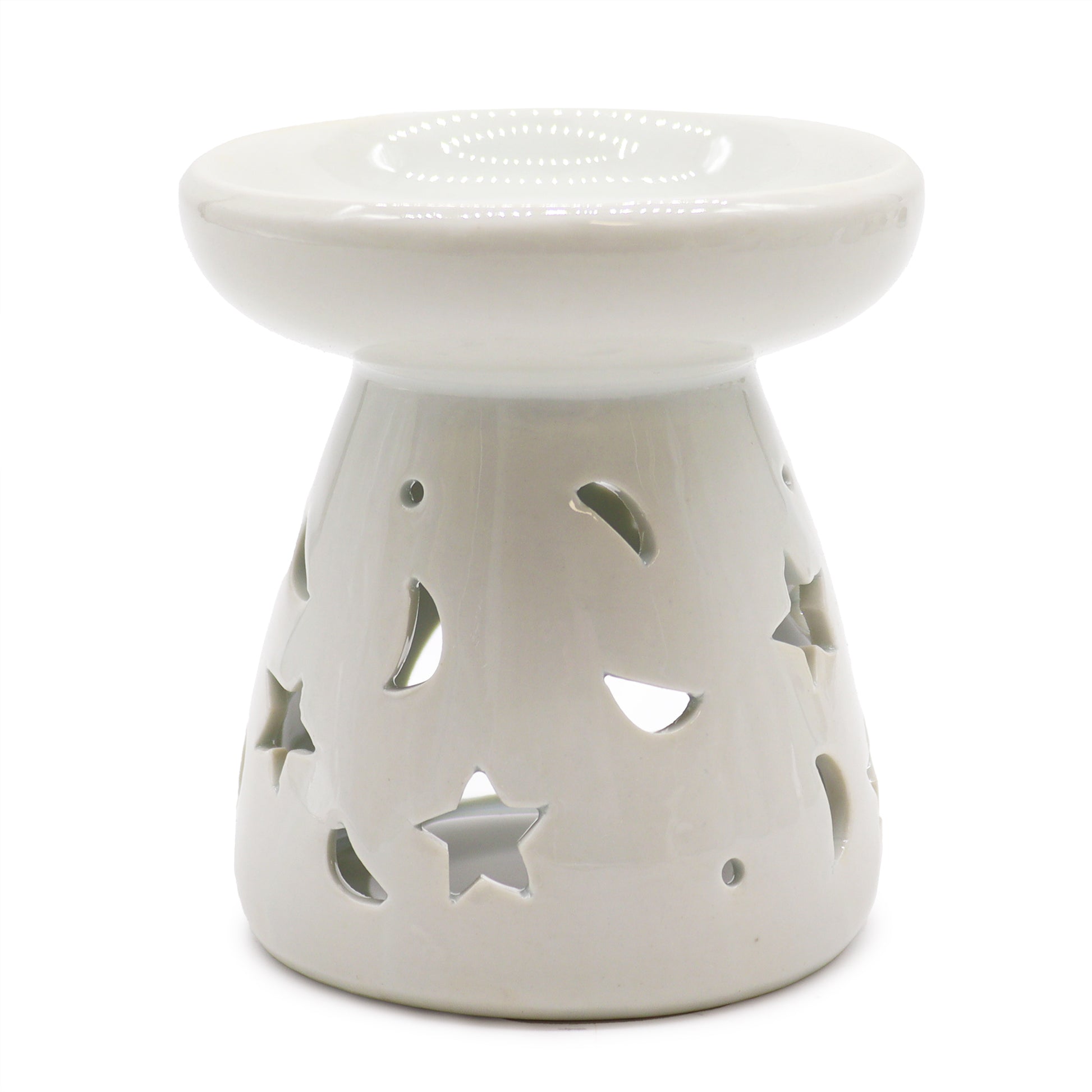 Classic White Oil Burner - Moon & Stars Cut-Out - Large