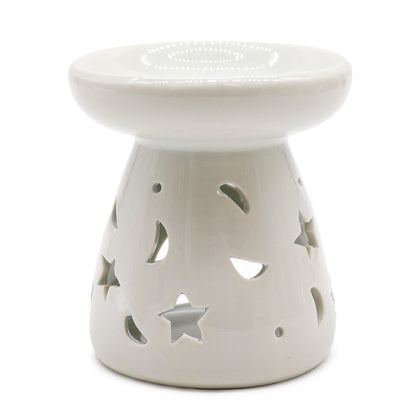 Classic White Oil Burner - Moon & Stars Cut-Out - Large