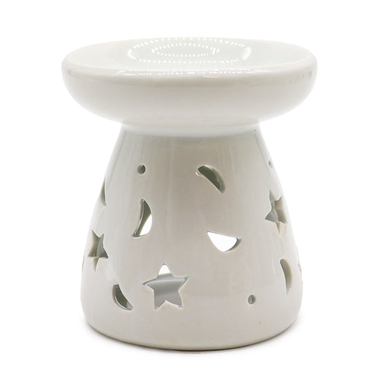 Classic White Oil Burner - Moon & Stars Cut-Out - Large