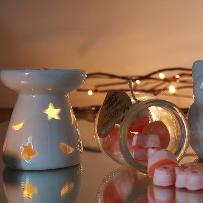 Classic White Oil Burner - Moon & Stars Cut-Out  - Small