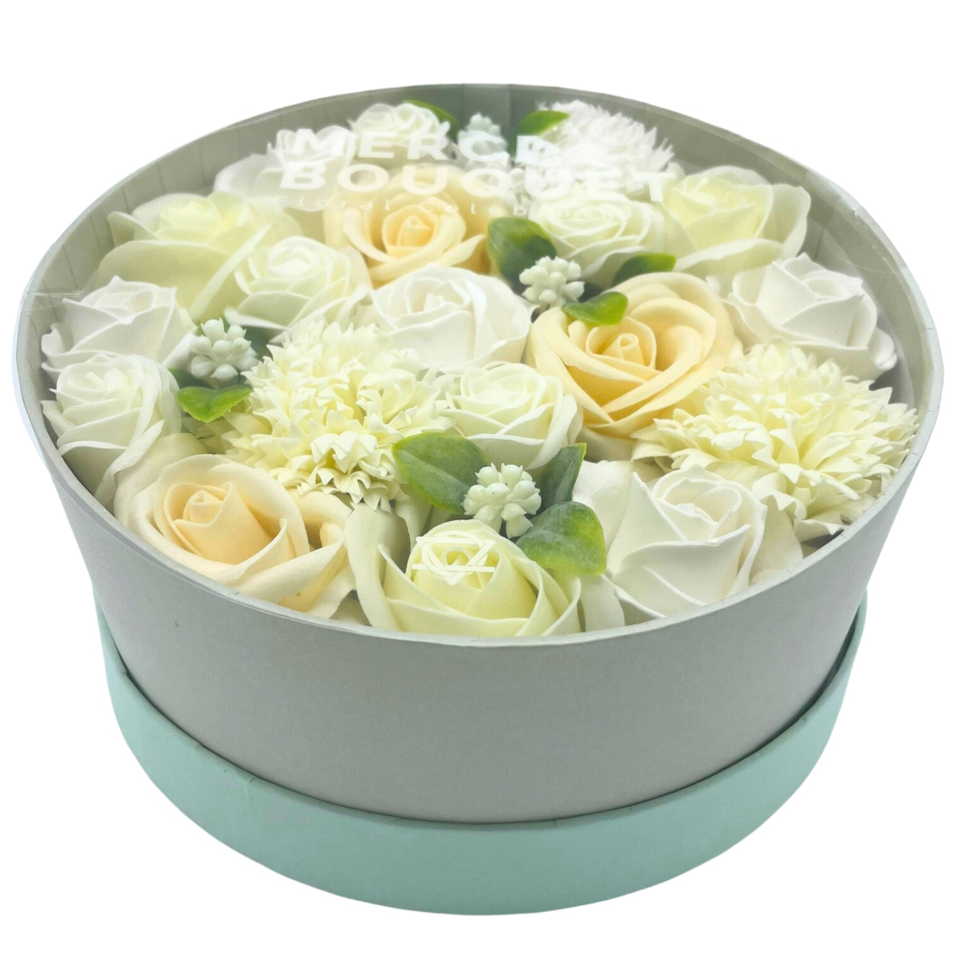 Wedding Blessings Soap Flowers - White & Ivory in Round Box