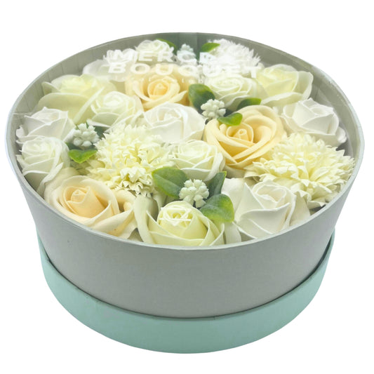 Wedding Blessings Soap Flowers - White & Ivory in Round Box