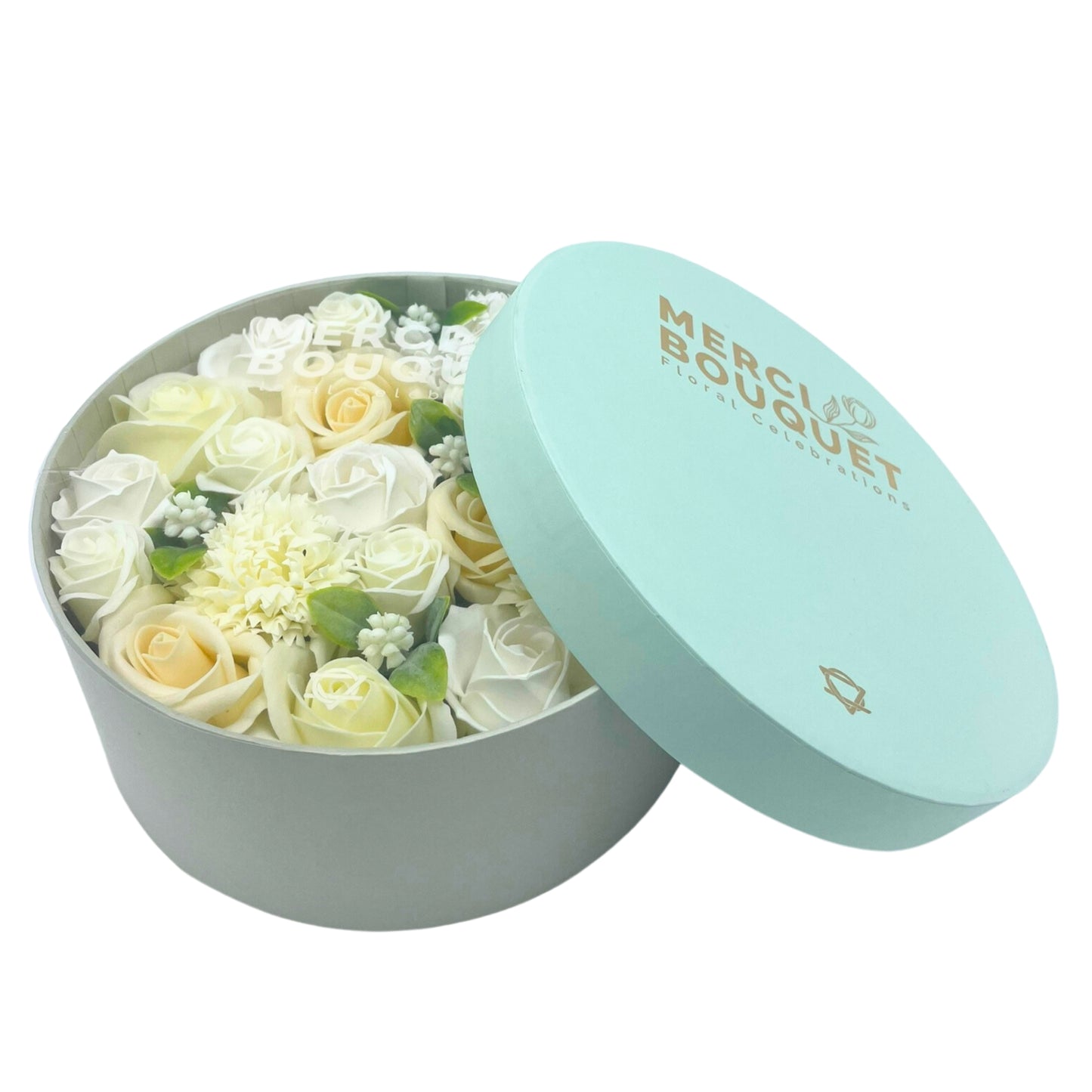 Wedding Blessings Soap Flowers - White & Ivory in Round Box