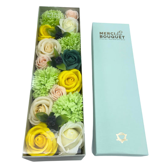 Spring Celibrations Soap Flowers - Yellow & Greens in Long Box