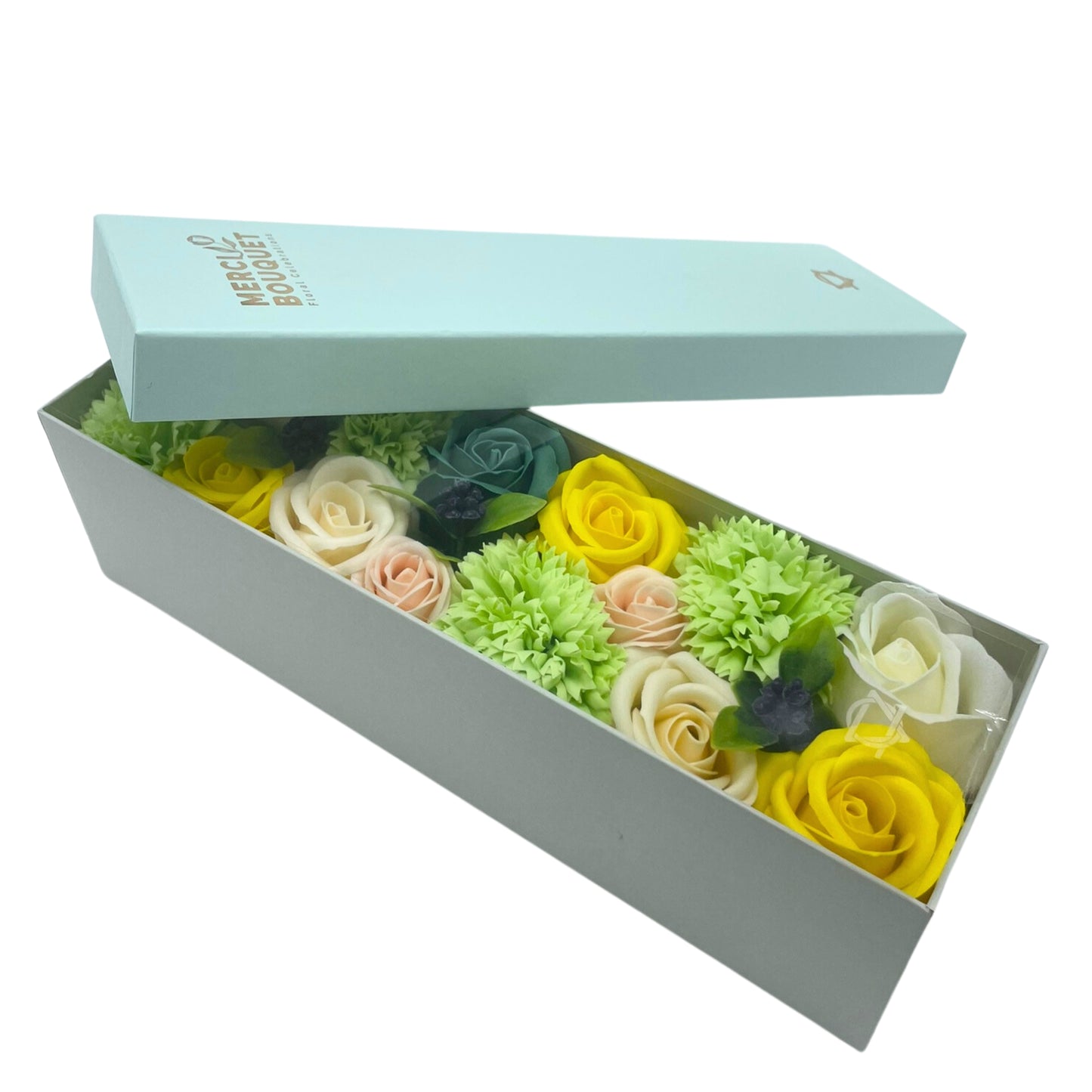 Spring Celibrations Soap Flowers - Yellow & Greens in Long Box