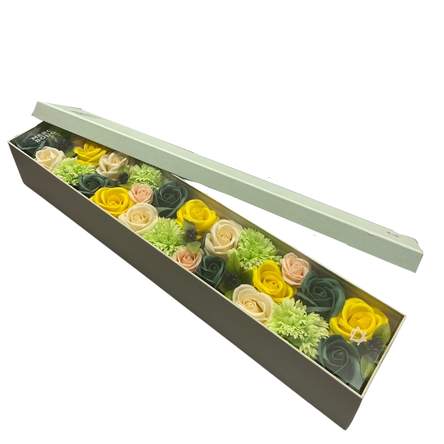 Spring Celibrations Soap Flowers - Yellow & Greens in Extra Long Box