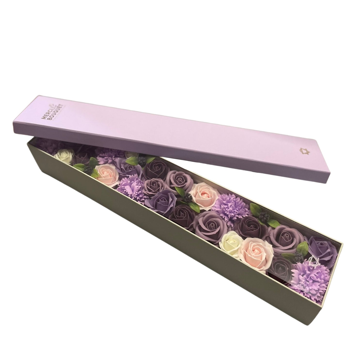 Lavender Rose & Carnation Soap Flowers - Extra Long Box