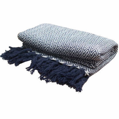 Boho Comfort Throw - 140 x 200 cm - Navy Zigzag