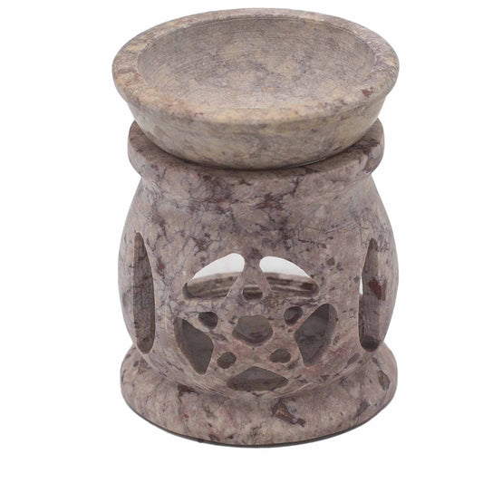 Soapstone Oil Burner - Three Moon Pentagon - Small - 8 cm