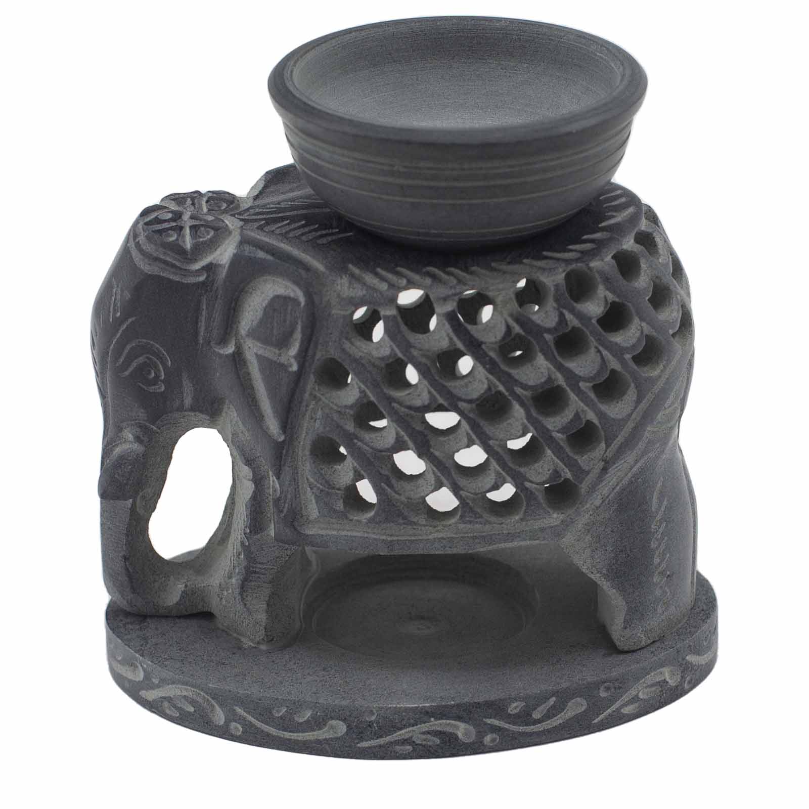 Soapstone Oil Burner - Standing Elephant - 10.5 cm