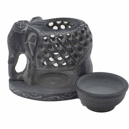 Soapstone Oil Burner - Standing Elephant - 10.5 cm