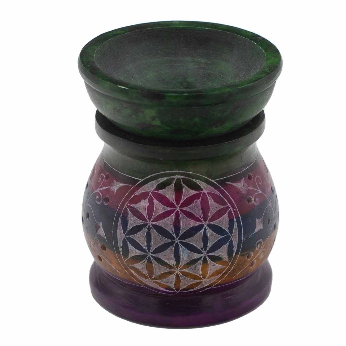 Soapstone Oil Burner - Five Colours - Flower of Life - 10 cm