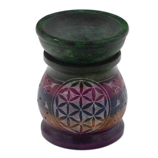 Soapstone Oil Burner - Five Colours - Flower of Life - 10 cm