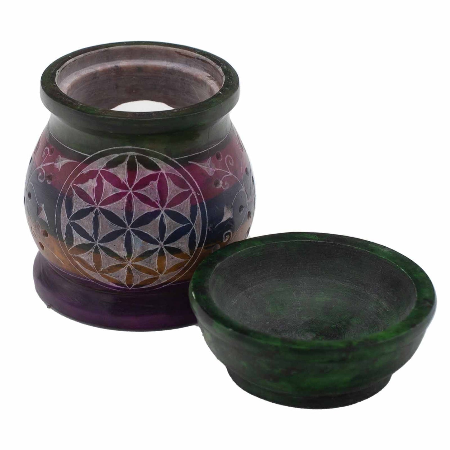 Soapstone Oil Burner - Five Colours - Flower of Life - 10 cm