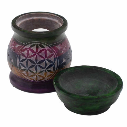 Soapstone Oil Burner - Five Colours - Flower of Life - 10 cm